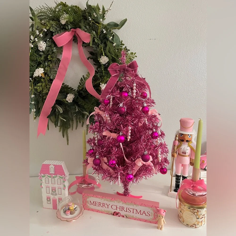Pink Barbie Themr Christmas Tree 25” Glam Holiday Decor Vintage Style